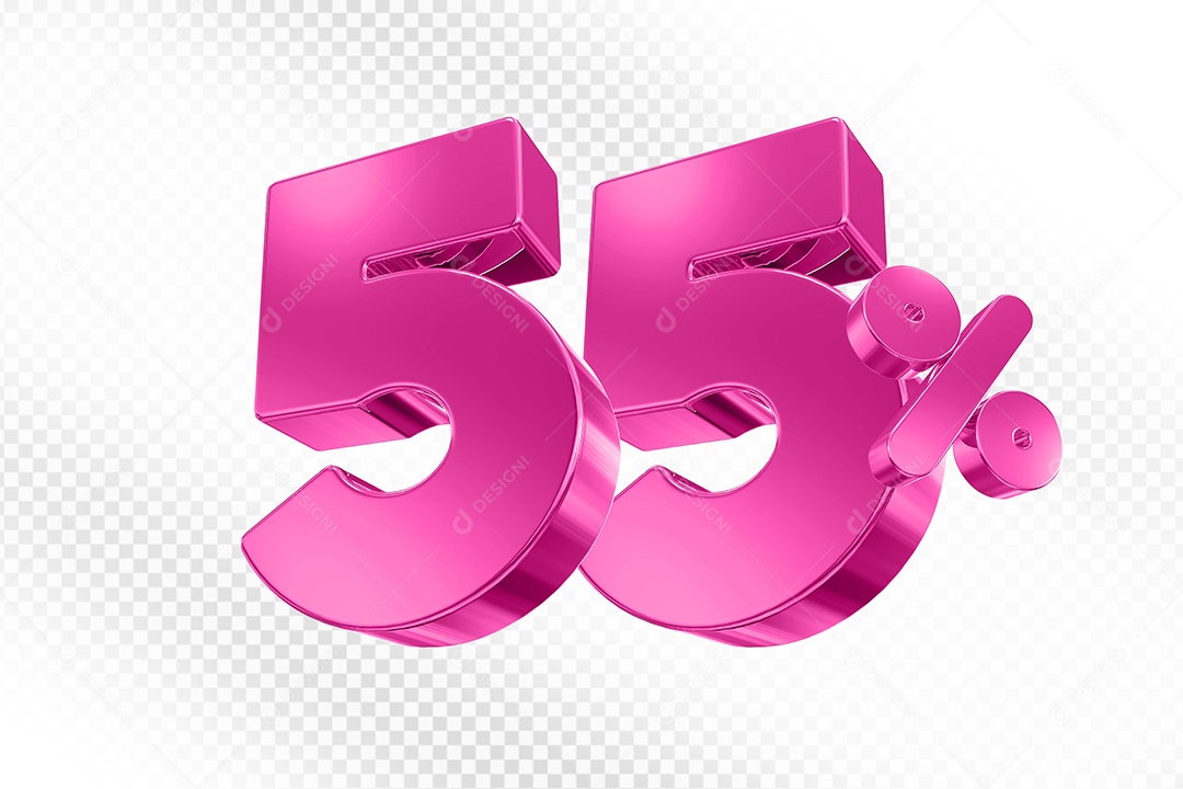 Elemento 3D Número 55% Rosa para Composição PSD