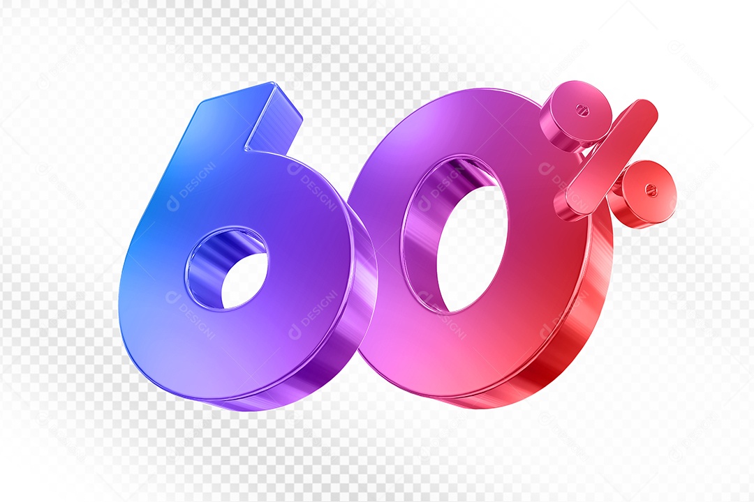 Elemento 3D Número 60% Colorido para Composição PSD