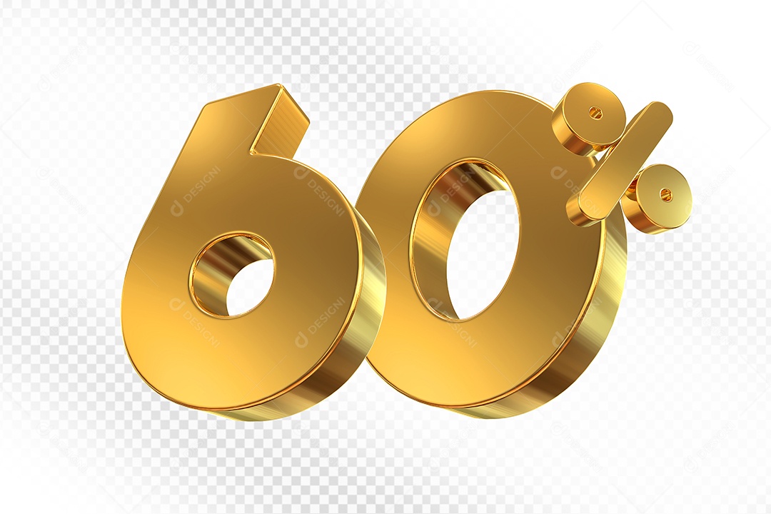 Elemento 3D Número 60% Dourado para Composição PSD