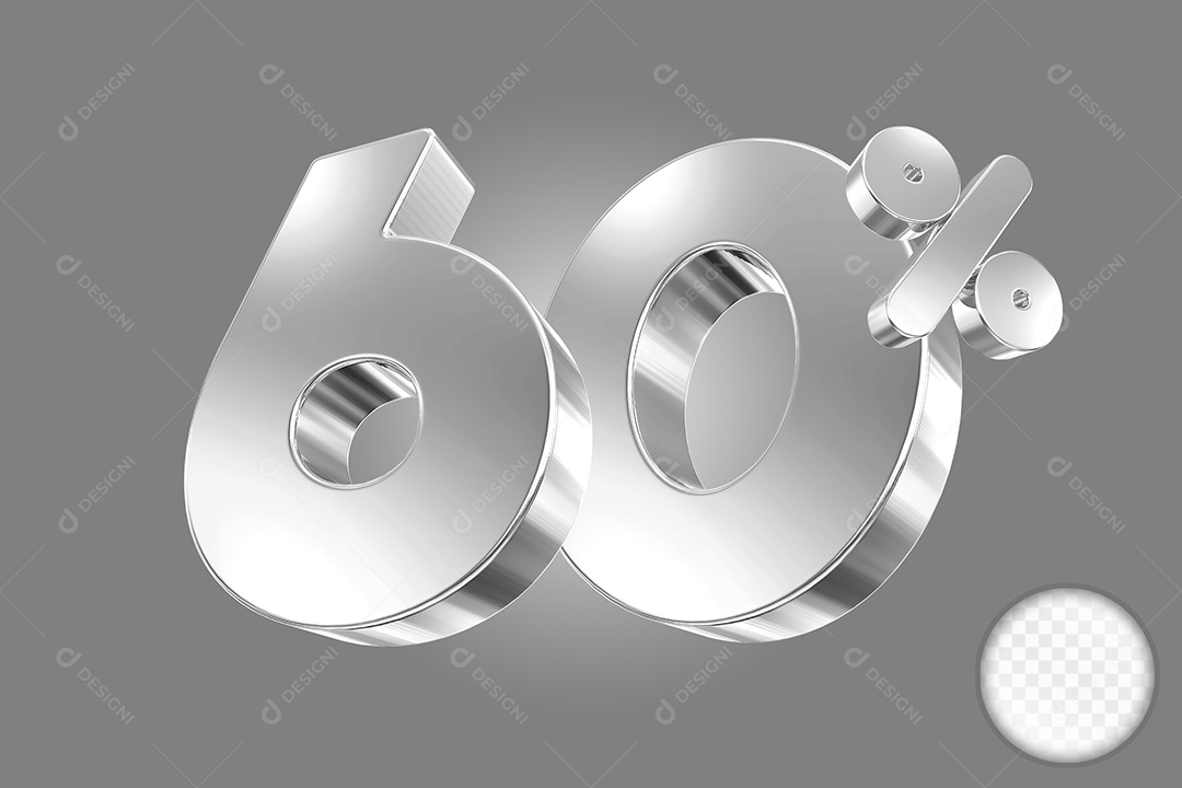 Elemento 3D Número 60% Prata para Composição PSD