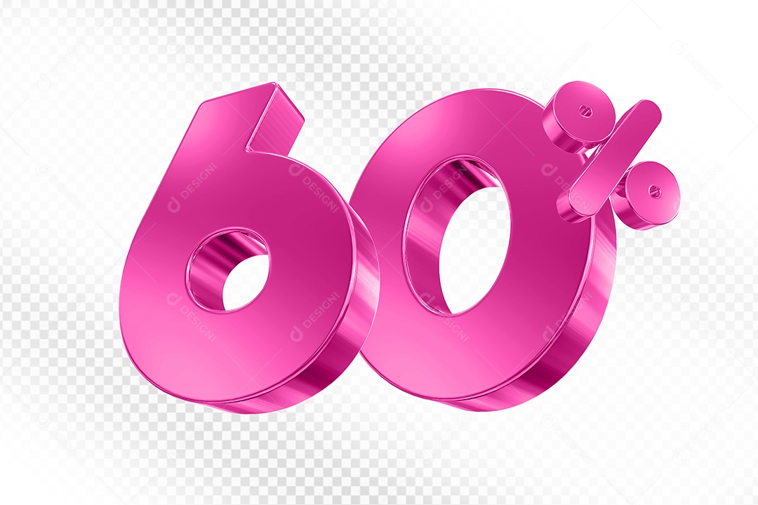 Elemento 3D Número 60% Rosa para Composição PSD