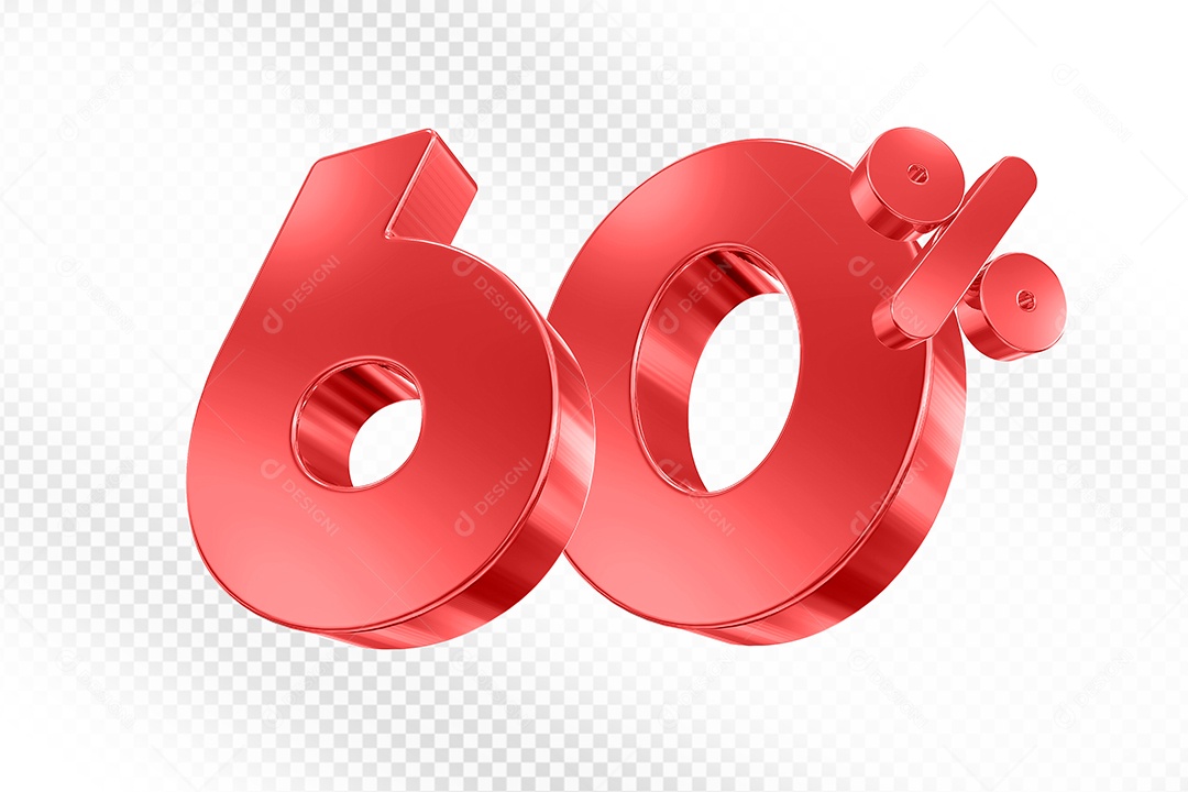 Elemento 3D Número 60% Vermelho para Composição PSD