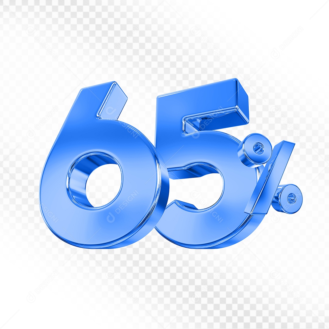 Elemento 3D Número 65% Azul para Composição PSD