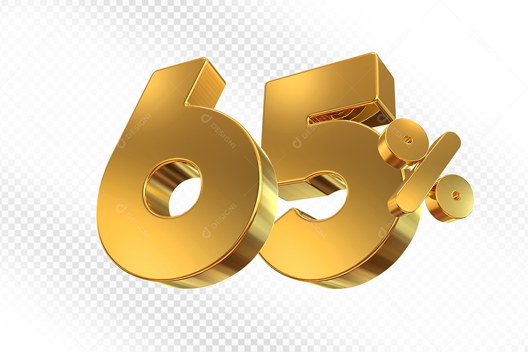 Elemento 3D Número 65% Dourado para Composição PSD