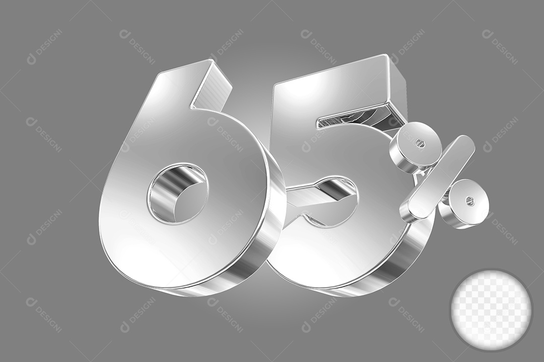 Elemento 3D Número 65% Prata para Composição PSD