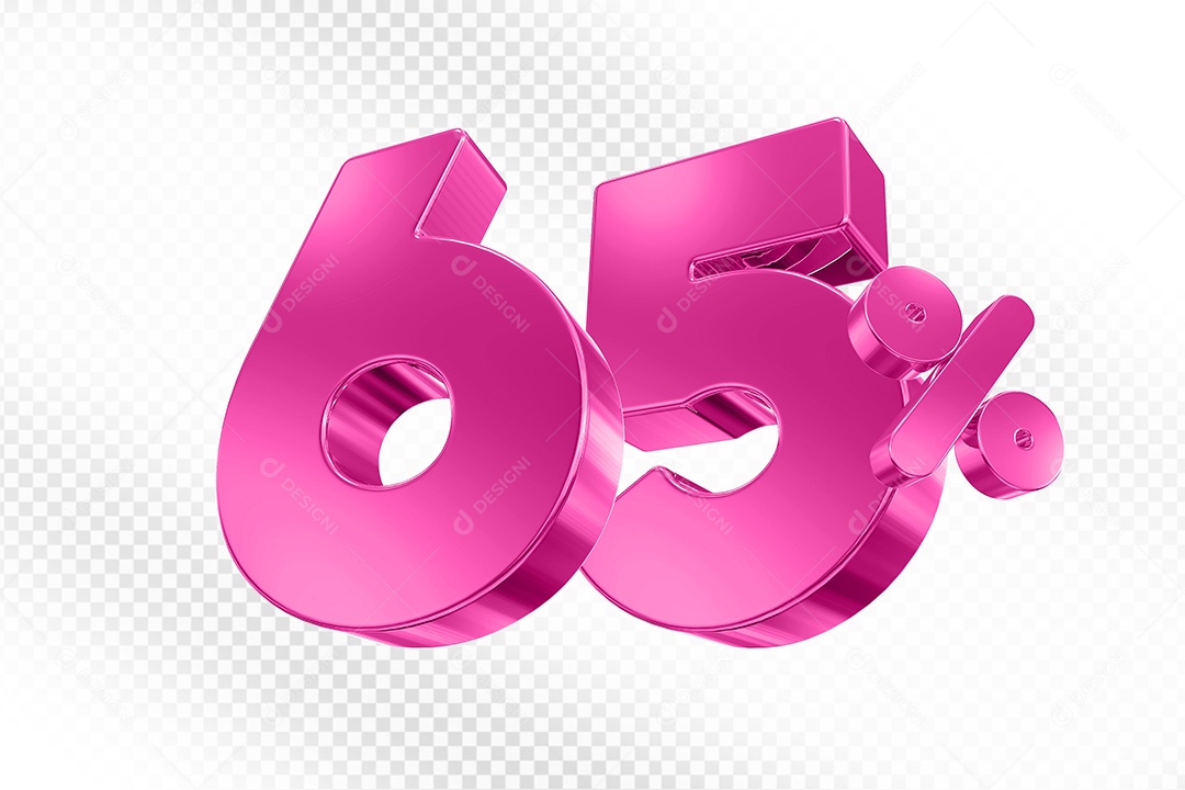Elemento 3D Número 65% Rosa para Composição PSD