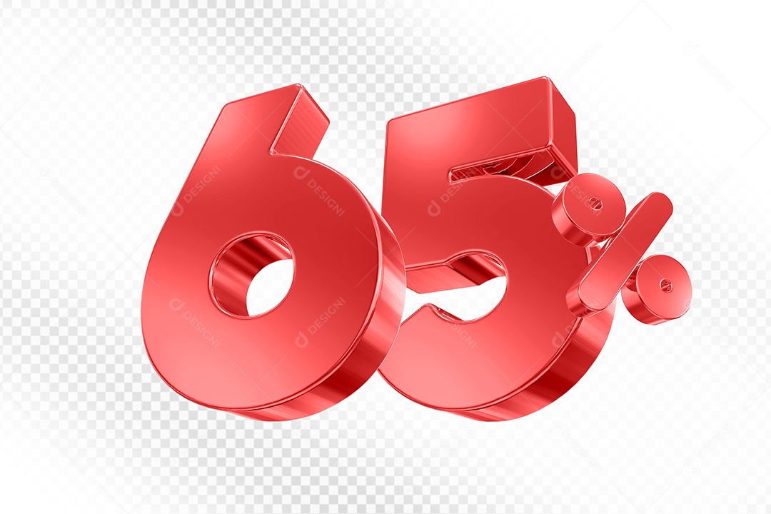 Elemento 3D Número 65% Vermelho para Composição PSD