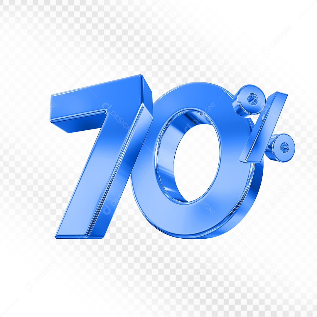 Elemento 3D Número 70% Azul para Composição PSD