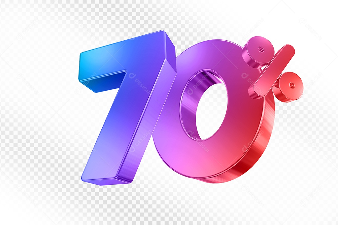 Elemento 3D Número 70% Colorido para Composição PSD