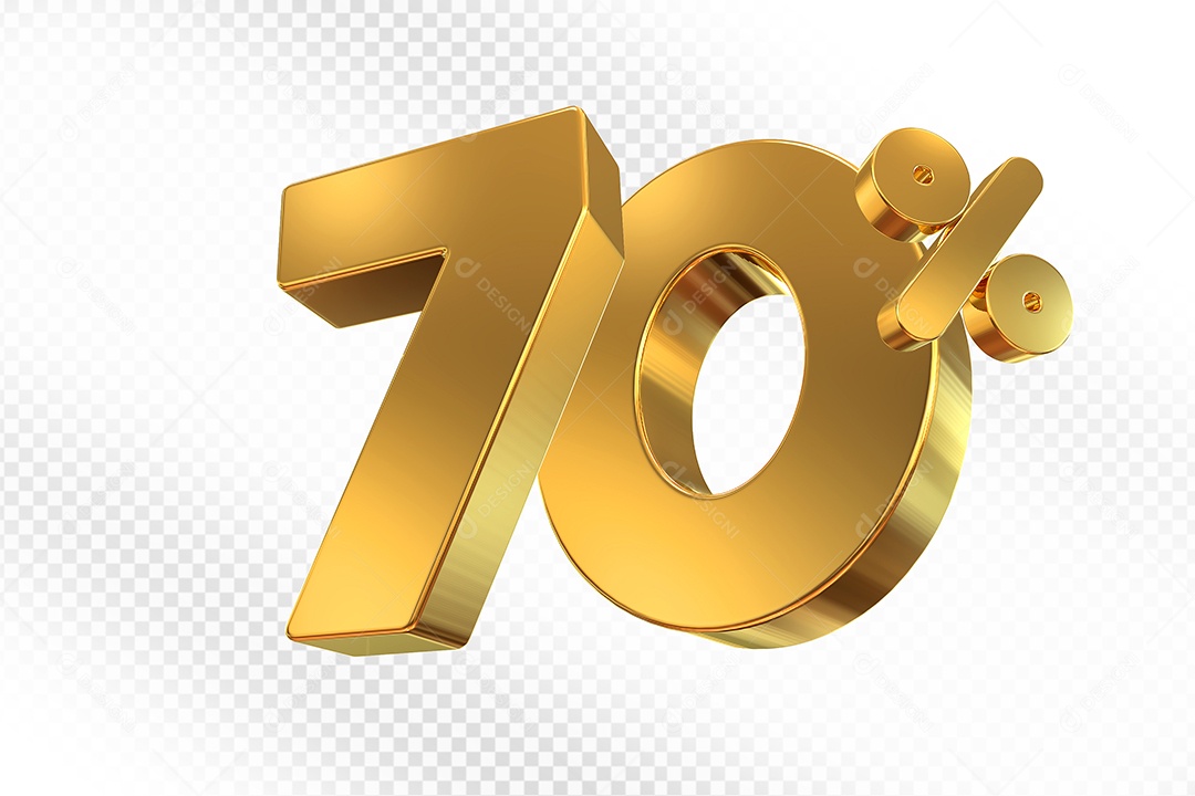 Elemento 3D Número 70% Dourado para Composição PSD