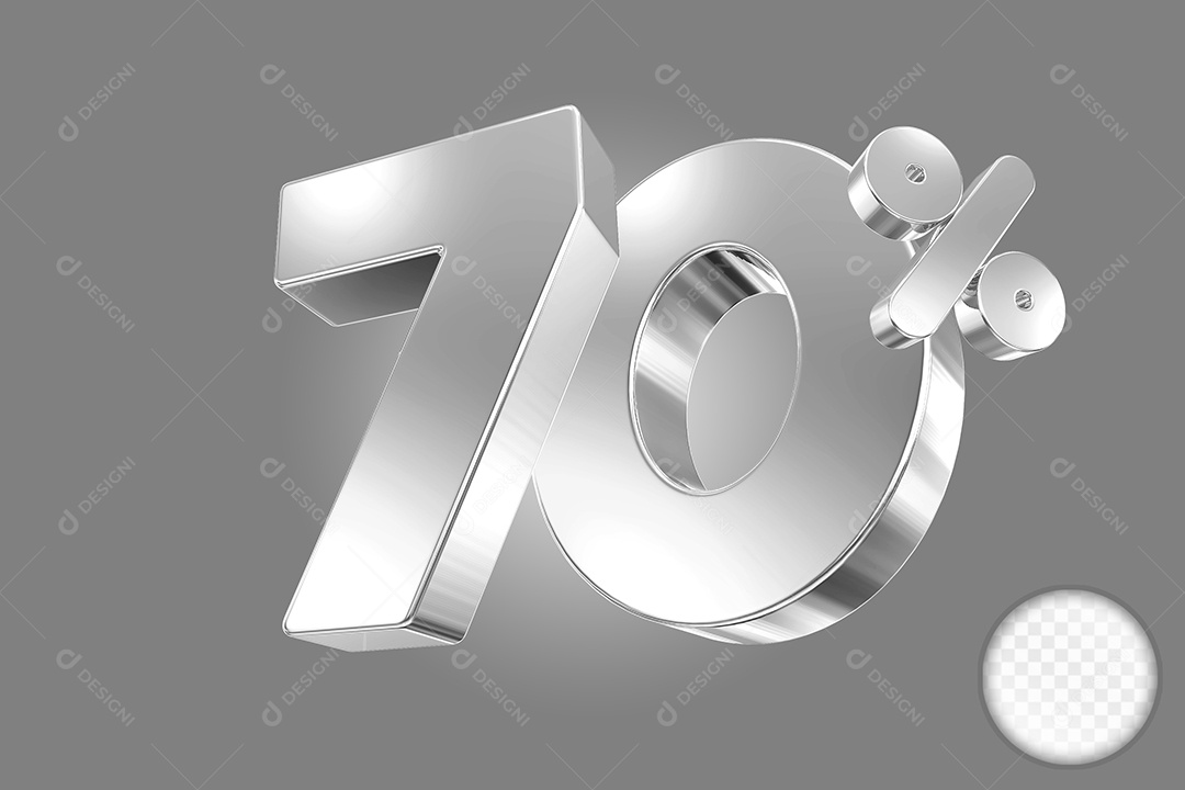 Elemento 3D Número 70% Prata para Composição PSD