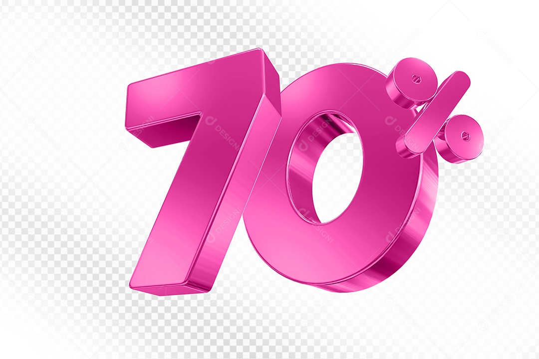 Elemento 3D Número 70% Rosa para Composição PSD