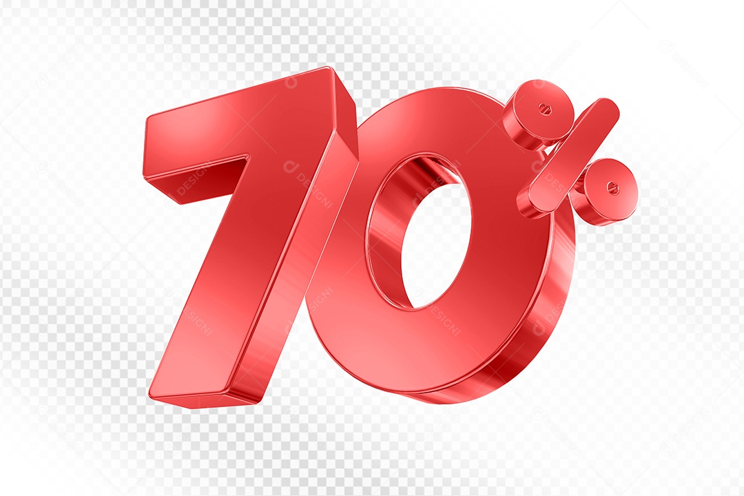 Elemento 3D Número 70% Vermelho para Composição PSD