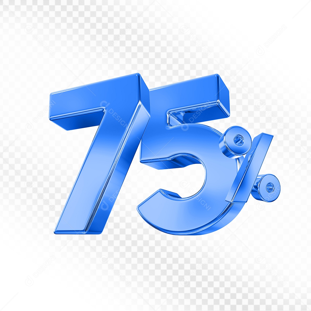 Elemento 3D Número 75% Azul para Composição PSD