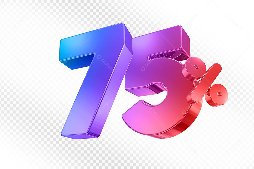 Elemento 3D Número 75% Colorido para Composição PSD