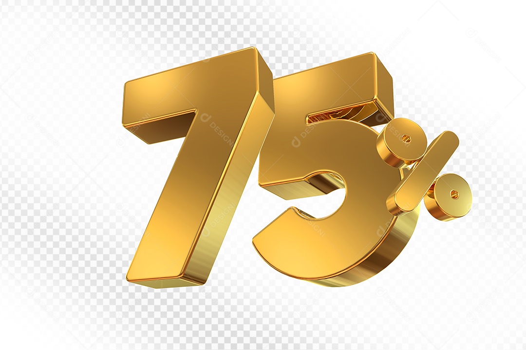 Elemento 3D Número 75% Dourado para Composição PSD