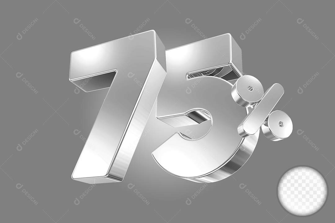 Elemento 3D Número 75% Prata para Composição PSD