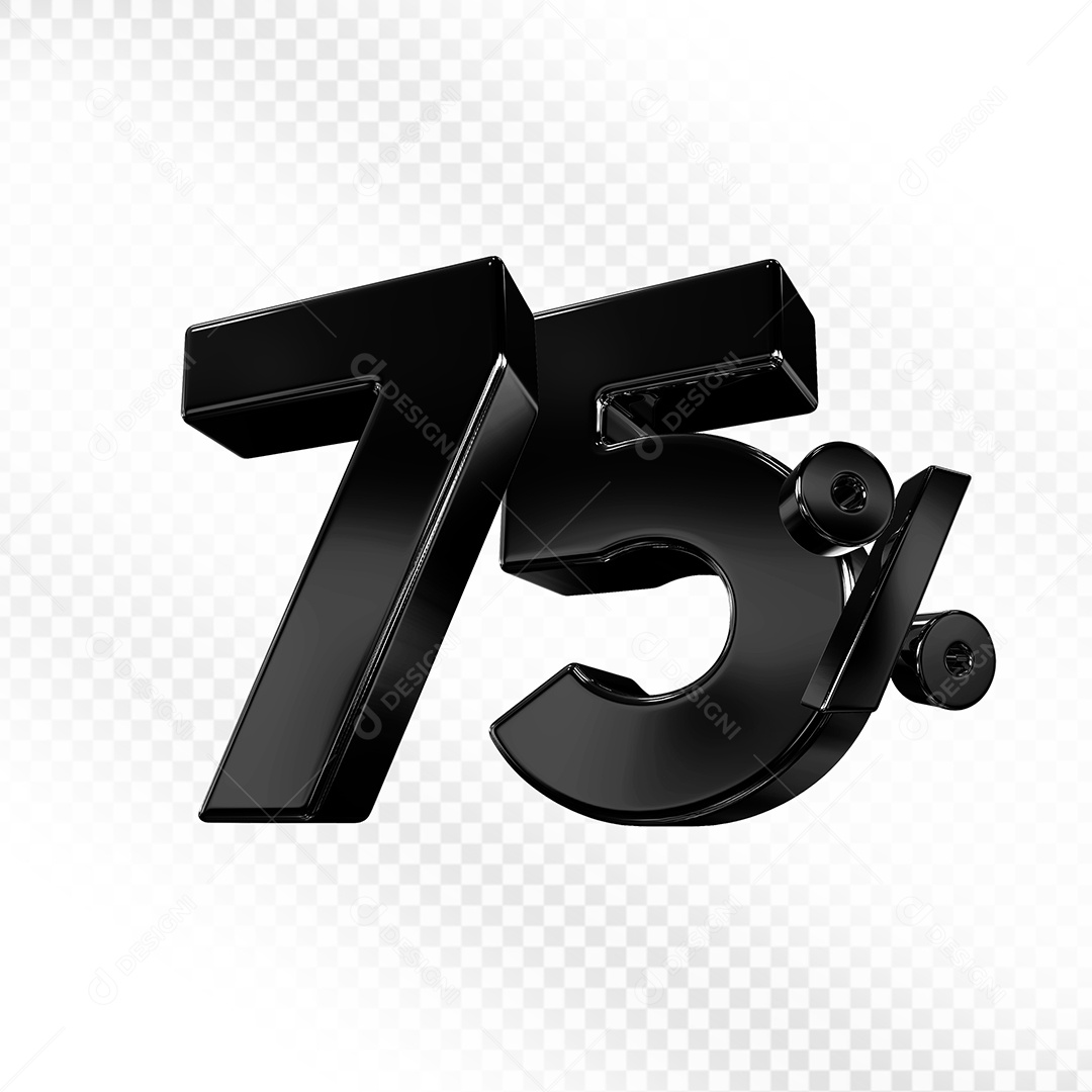 Elemento 3D Número 75% Preto para Composição PSD