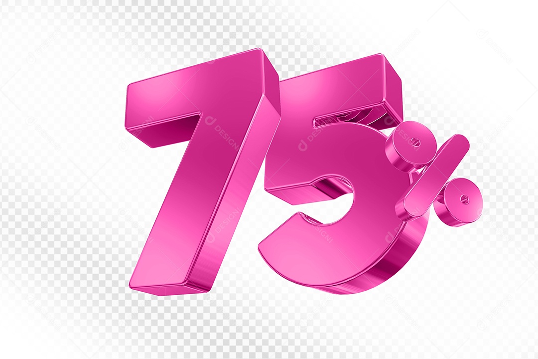 Elemento 3D Número 75% Rosa para Composição PSD