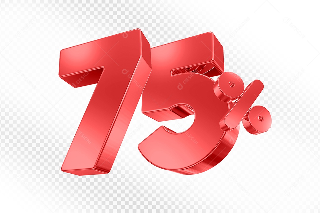 Elemento 3D Número 75% Vermelho para Composição PSD