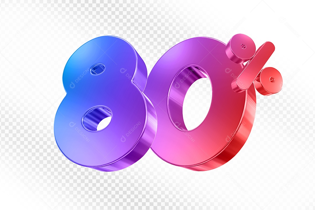 Elemento 3D Número 80% Colorido para Composição PSD