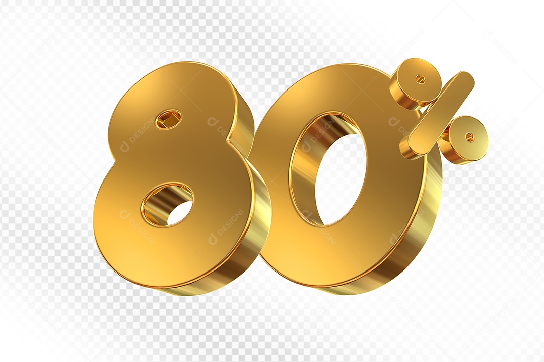 Elemento 3D Número 80% Dourado para Composição PSD
