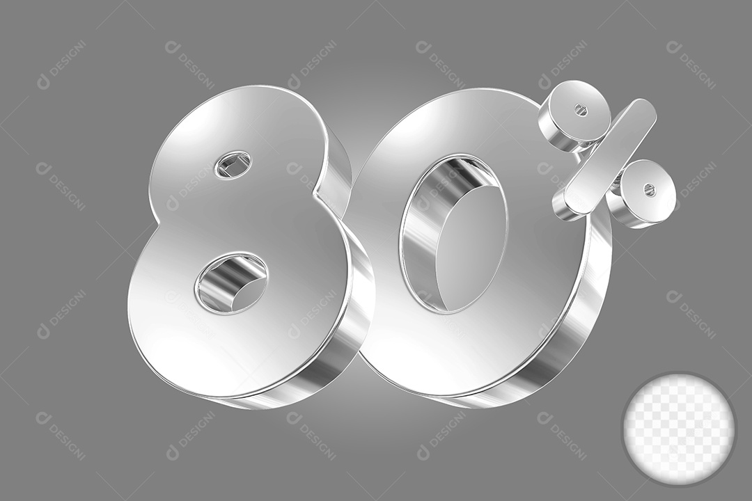 Elemento 3D Número 80% Prata para Composição PSD
