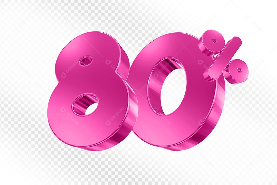 Elemento 3D Número 80% Rosa para Composição PSD