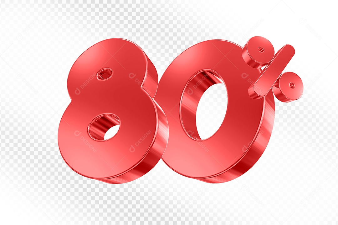 Elemento 3D Número 80% Vermelho para Composição PSD