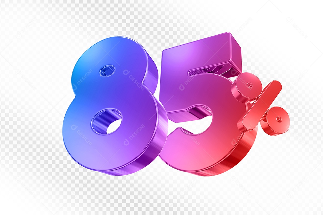 Elemento 3D Número 85% Colorido para Composição PSD