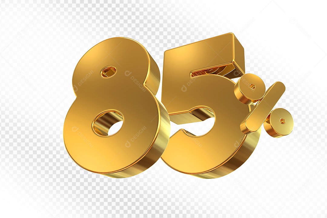 Elemento 3D Número 85% Dourado para Composição PSD