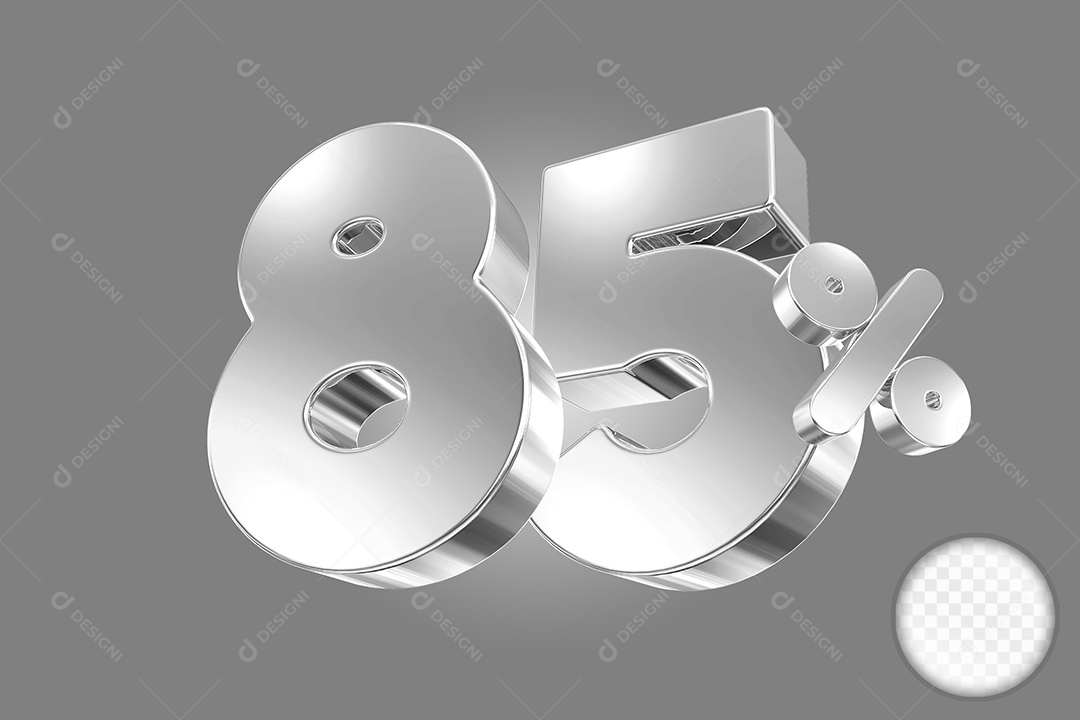 Elemento 3D Número 85% Prata para Composição PSD