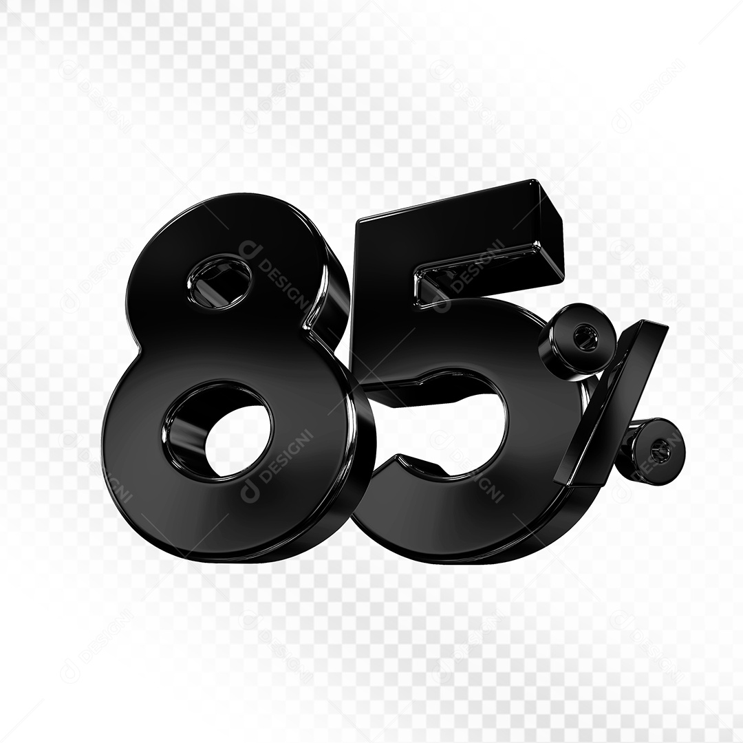 Elemento 3D Número 85% Preto para Composição PSD