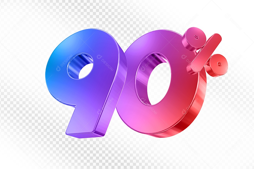 Elemento 3D Número 90% Colorido para Composição PSD