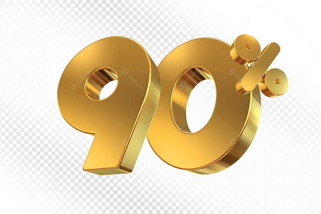 Elemento 3D Número 90% Dourado para Composição PSD