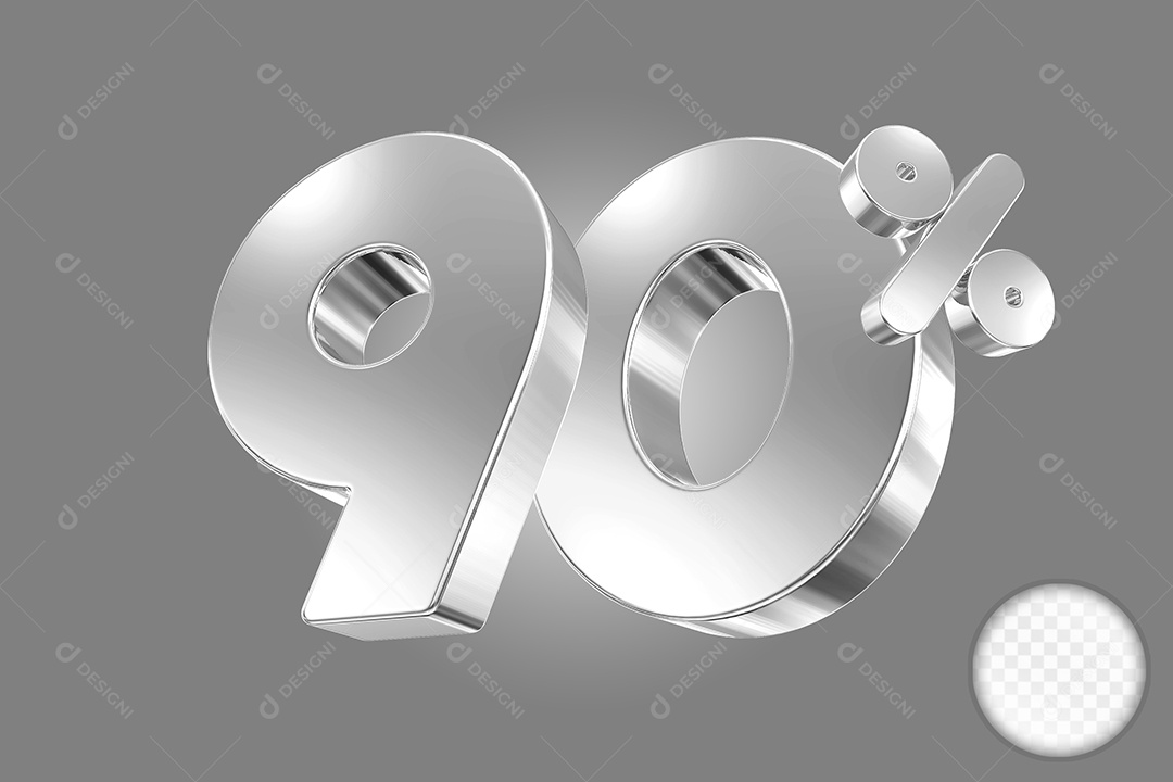 Elemento 3D Número 90% Prata para Composição PSD