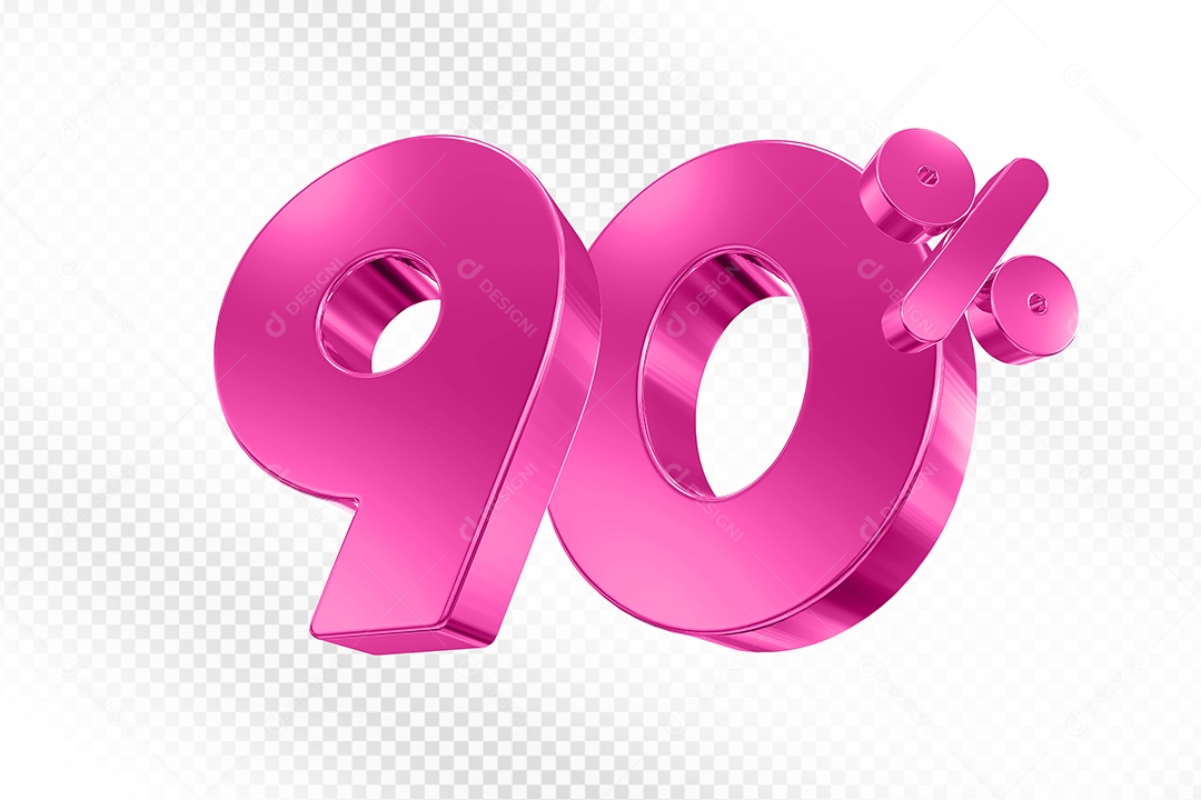 Elemento 3D Número 90% Rosa para Composição PSD