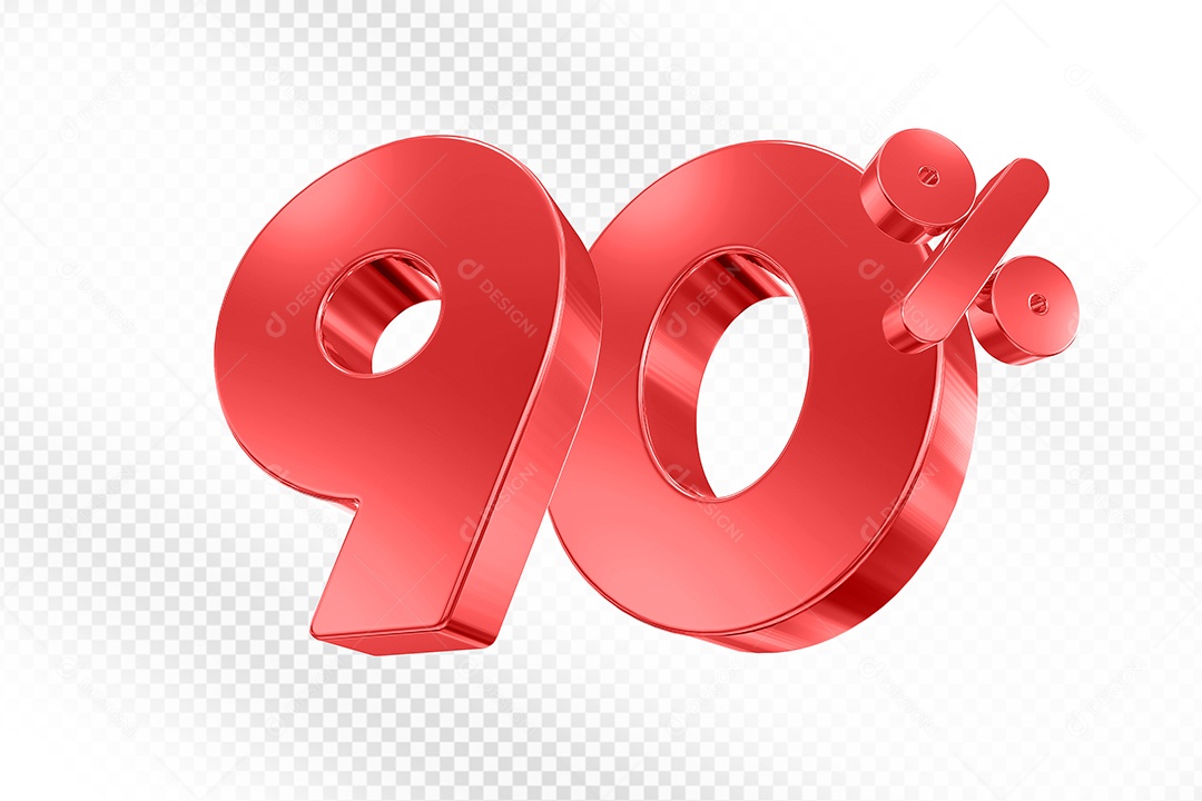 Elemento 3D Número 90% Vermelho para Composição PSD