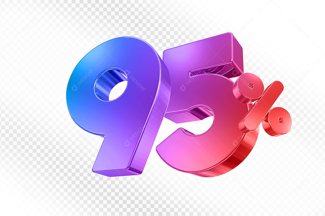 Elemento 3D Número 95% Colorido para Composição PSD