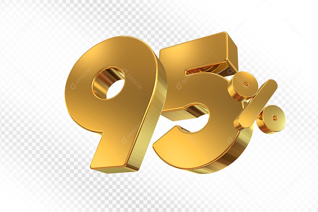 Elemento 3D Número 95% Dourado para Composição PSD