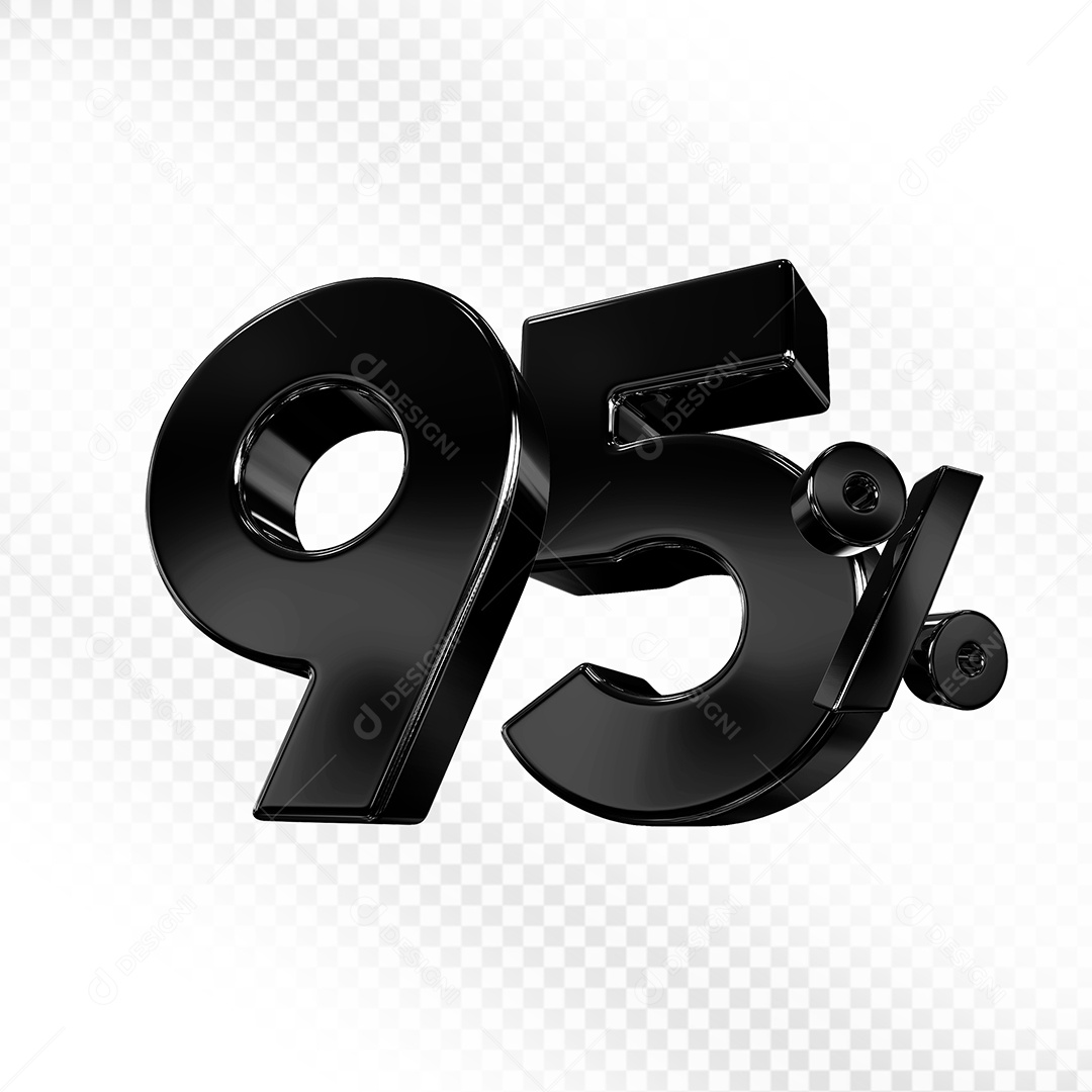 Elemento 3D Número 95% Preto para Composição PSD