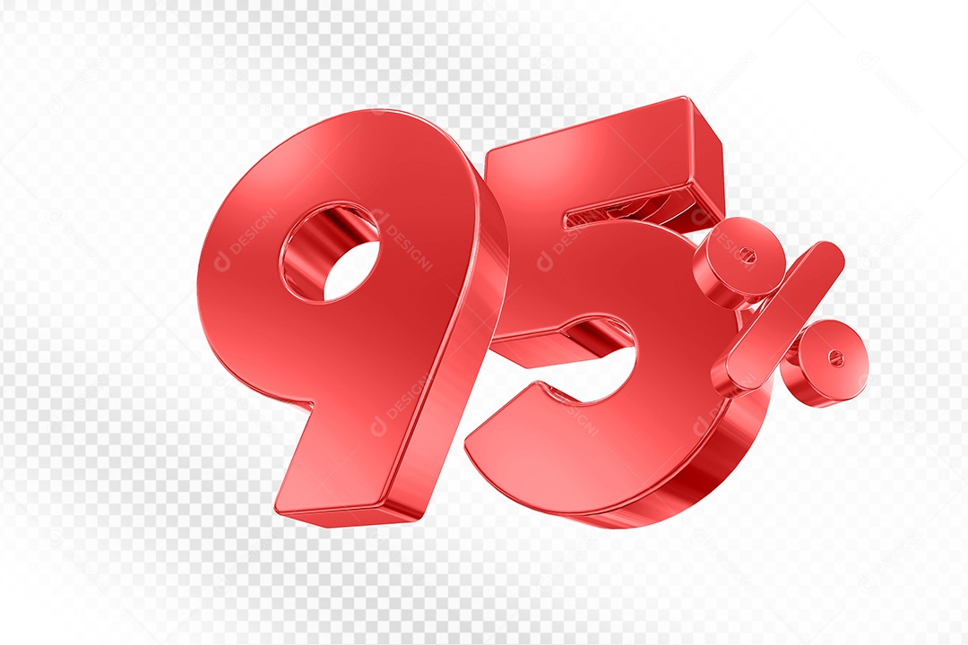 Elemento 3D Número 95% Vermelho para Composição PSD