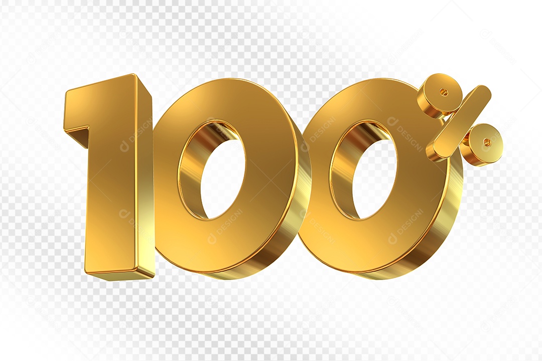 Elemento 3D Número 100% Dourado para Composição PSD
