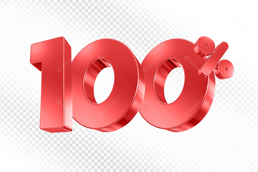 Elemento 3D Número 100% Vermelho para Composição PSD