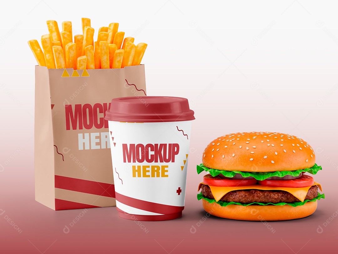 Combo de Fast Food Mockup PSD Editável