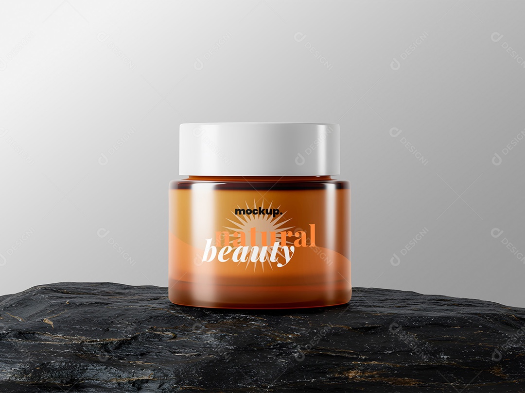 Embalagem de Cosmético na Pedra Mockup PSD Editável