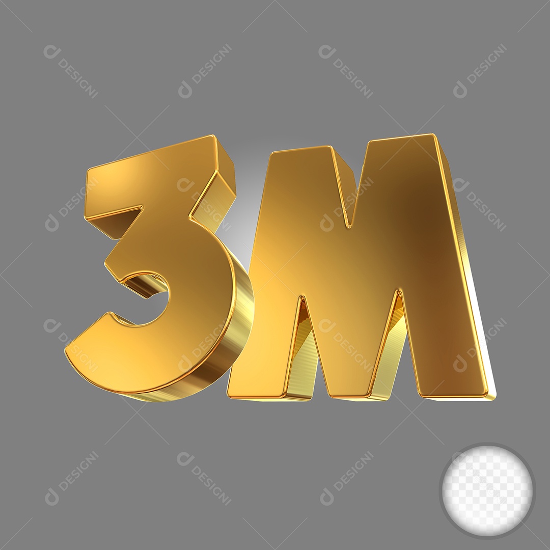 Número Dourado 3M Elemento 3D Para Composição PSD
