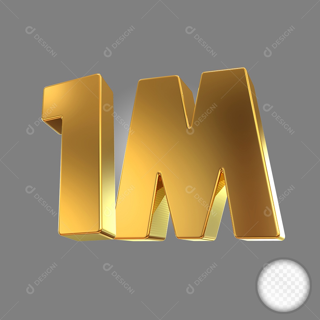 Número Dourado 1M Elemento 3D Para Composição PSD