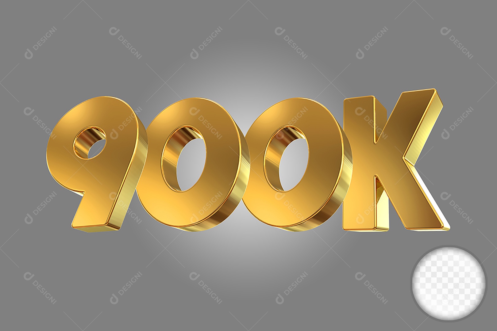 Número Dourado 900K Elemento 3D Para Composição PSD