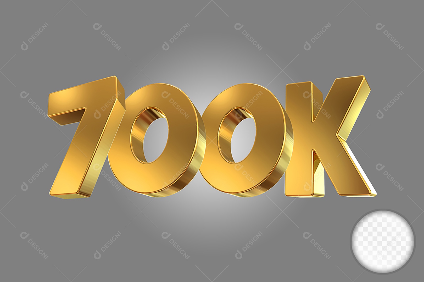 Número Dourado 700K Elemento 3D Para Composição PSD